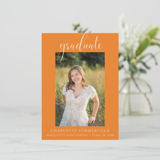 Aankondiging van Elegant Script Oranje Afstuderen (Staand voorkant)