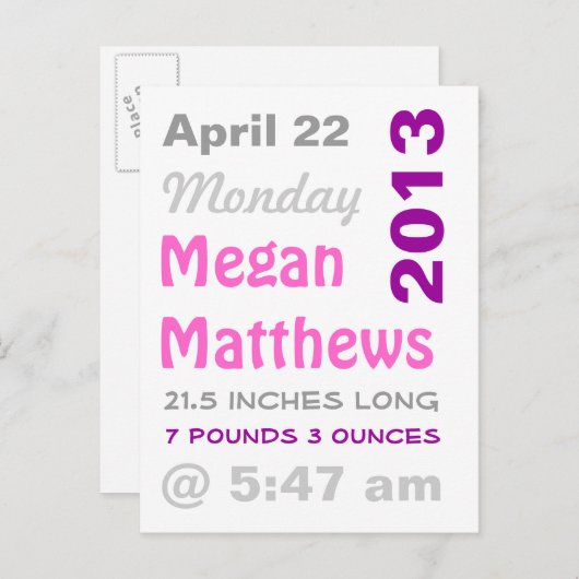 Aankondiging van geboorte grafische status (Voorkant / Achterkant)