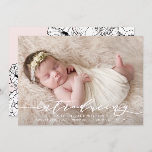 Aankondiging van geboorte op aangepaste foto (Voorkant / Achterkant)