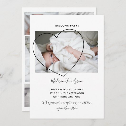 Aankondiging van geboorte van moderne pasgeboren f (Voorkant / Achterkant)