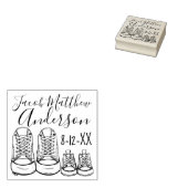 Aankondiging van geboortedatum speciale babyschoen 	rubberstempel (Gestempeld)