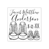 Aankondiging van geboortedatum speciale babyschoen 	rubberstempel (Afrduk)