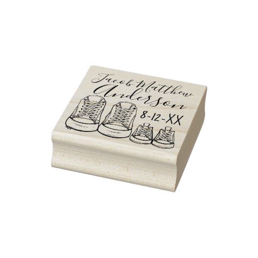 Aankondiging van geboortedatum speciale babyschoen 	rubberstempel (Stempel)
