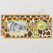 Aankondiging van geboorteprint met aap en fopspeen (Voorkant / Achterkant)