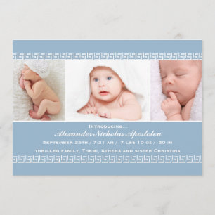 Aankondiging van Griekse Key Blue Photo Birth