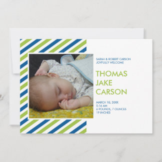 Aankondiging van groene blauwe groene baby met mod