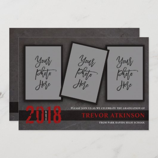 Aankondiging van het Afstuderen Black & Red Photo  (Voorkant / Achterkant)