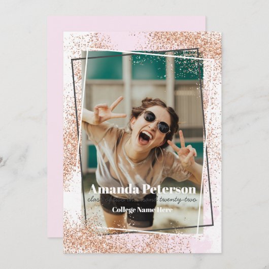 Aankondiging van het Afstuderen Elegant Roos Gold  (Voorkant / Achterkant)