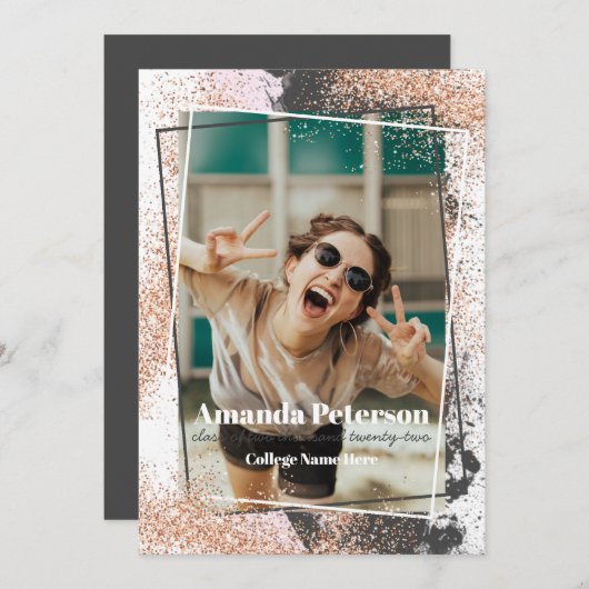 Aankondiging van het Afstuderen Elegant Roos Gold  (Voorkant / Achterkant)