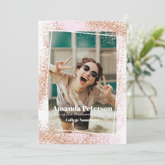 Aankondiging van het Afstuderen Elegant Roos Gold (Staand voorkant)