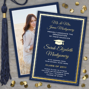 Aankondiging van het Afstuderen Navy Blue Gold Foi