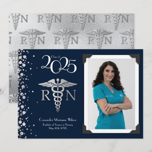 Aankondiging van het Afstuderen Nurse Silver Navy (Voorkant / Achterkant)