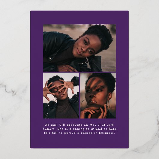 Aankondiging van het Afstuderen Paarse en goudvond (Achterkant)