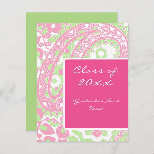 Aankondiging van het Afstuderen Pink en Green Pais (Voorkant / Achterkant)