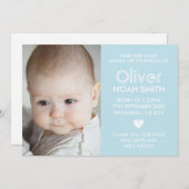 Aankondiging van het jongetje/bedankt kaart (Voorkant / Achterkant)