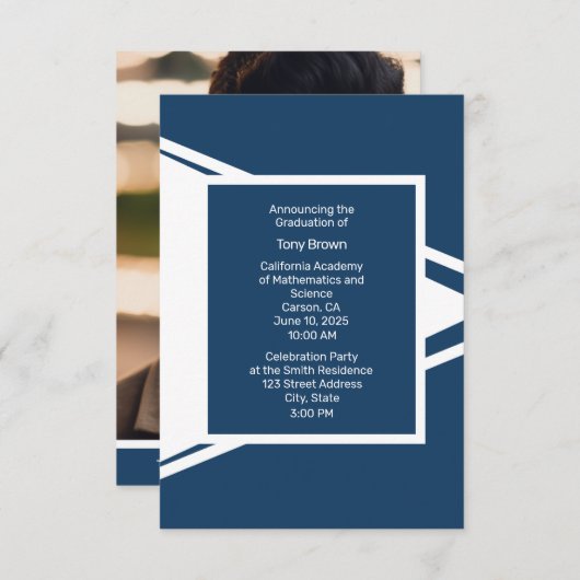 Aankondiging van het Modern Blue White Photo Afstu (Voorkant / Achterkant)