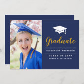 Aankondiging van het Navy Blue Gold Photo Afstuder (Voorkant / Achterkant)