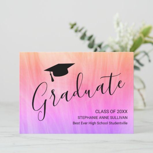 Aankondiging van het roze Paarse Afstuderen Girly (Staand voorkant)