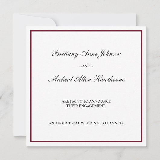 Aankondiging van het Verloving Fuchsia Damask Wedd (Achterkant)