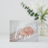 Aankondiging van je babyfoto met script en liefde briefkaart (Staand voorkant)