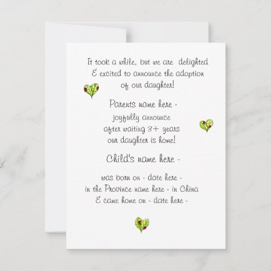 Aankondiging van Ladybug-adoptie (Achterkant)