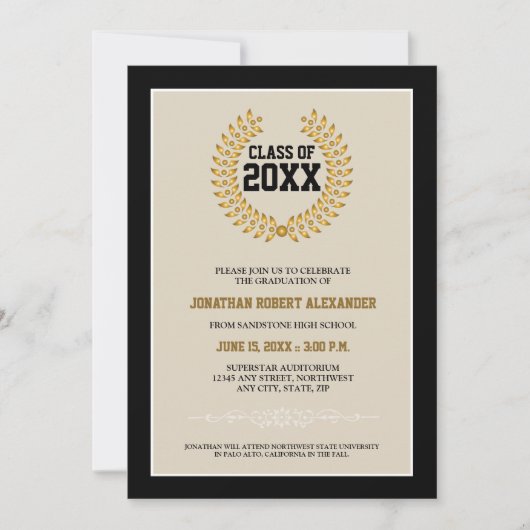 Aankondiging van Laurel Wreath Afstuderen (zwart) (Voorkant)