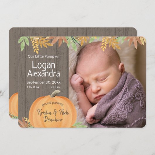 Aankondiging van Little Pumpkin Birth (Voorkant / Achterkant)