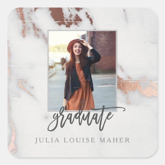 Aankondiging van MARBLE AND ROOS GOLD AFSTUDEREN Vierkante Sticker (Voorkant)