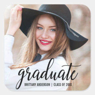 Aankondiging van modern Afstuderen voor foto's B Vierkante Sticker