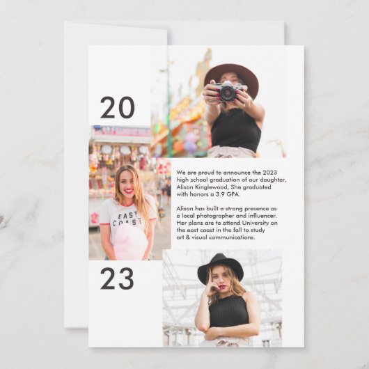 Aankondiging van modern en minimaal fotoAfstuderen (Achterkant)