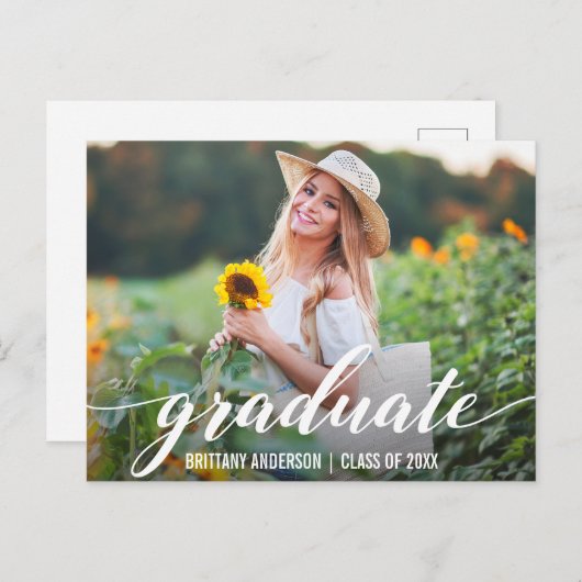 Aankondiging van modern script Afstuderen Foto W (Voorkant / Achterkant)