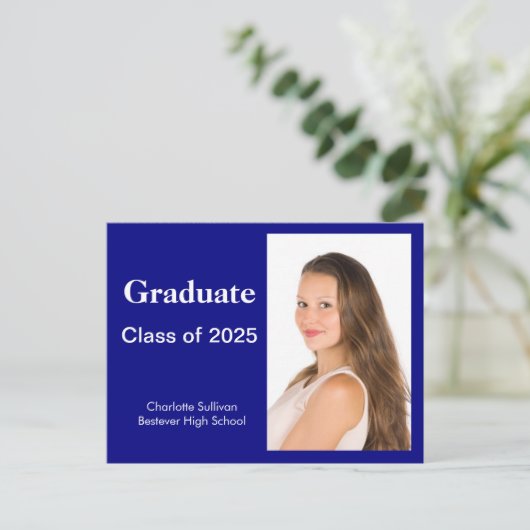 Aankondiging van Navy Blue Afstuderen Briefkaart (Staand voorkant)