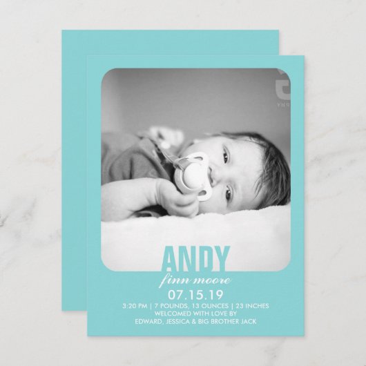 Aankondiging van New Baby Boy Photo Flat (Voorkant / Achterkant)