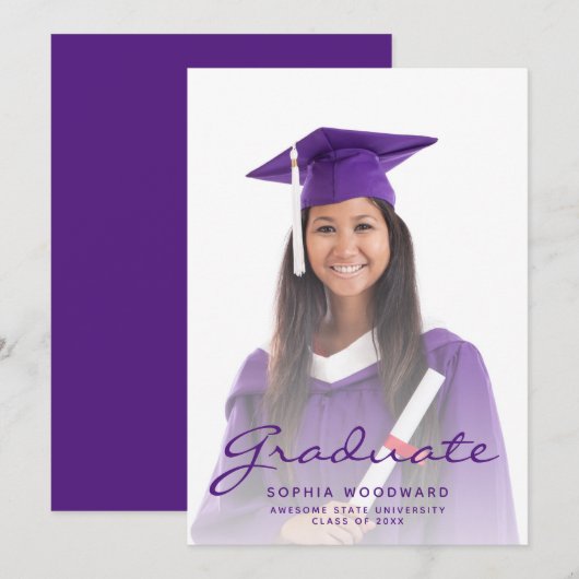 Aankondiging van Paarse Afstuderen voor foto's (Voorkant / Achterkant)