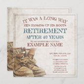 Aankondiging van pensionering met oude laarzen (Voorkant / Achterkant)