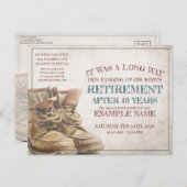 Aankondiging van pensionering met oude laarzen (Voorkant / Achterkant)