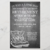 Aankondiging van pensionering met oude laarzen V3. (Voorkant)