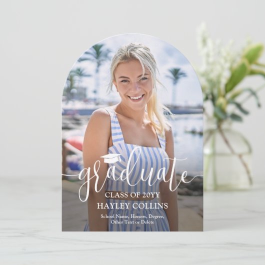 Aankondiging van Photo & Trendy Script Afstuderen (Staand voorkant)