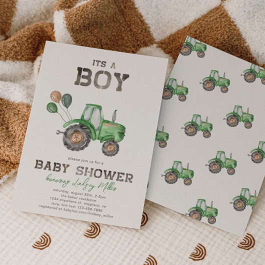 Aankondiging van tractorBaby shower | Groene tract
