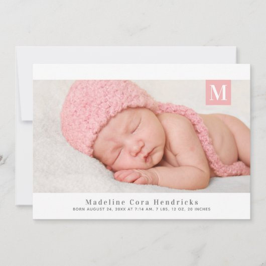 Aankondiging van traditionele monogram-meisje foto (Voorkant)