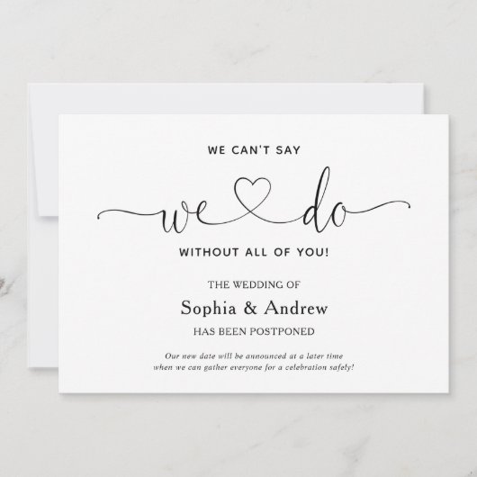 Aankondiging van uitstel van de bruiloft 'We Can't (Voorkant)