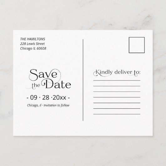 Aankondiging van verloving en sla de datum-foto op briefkaart (Achterkant)