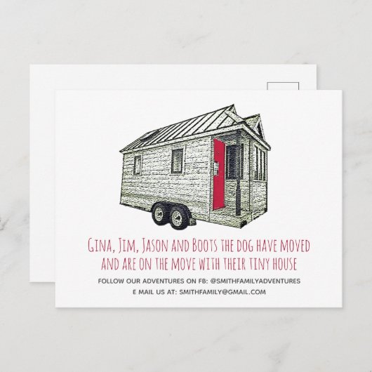 Aankondiging verhuizen tiny house (Voorkant / Achterkant)