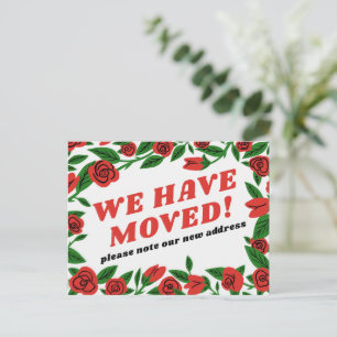 AANKONDIGING VERHUIZING Kleurrijk rood rozenframe Briefkaart
