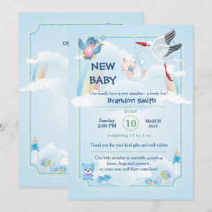aankondiging voor nieuwe babyjongen. Uitnodiging