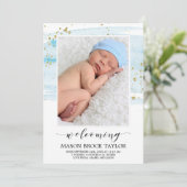 Aankondiging waterverf Blue & Gold Photo Birth (Staand voorkant)