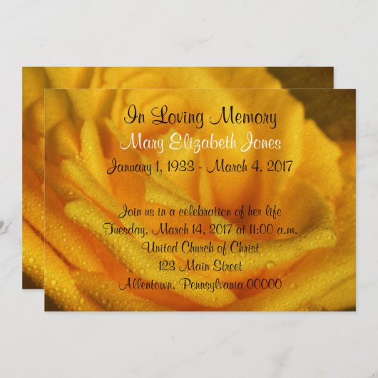 Aankondiging Yellow Rose Memorial Service (Voorkant / Achterkant)