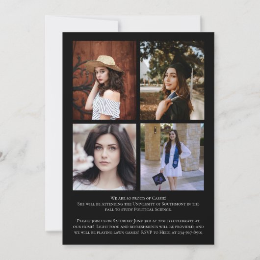 Aankondiging zwart Paars Confetti Afstuderen (Achterkant)