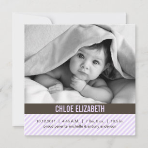Aankondigingen Baby moderne lavender Pinstripes