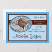 Aankondigingen van bruine Stripe Blue Birth (Voorkant / Achterkant)